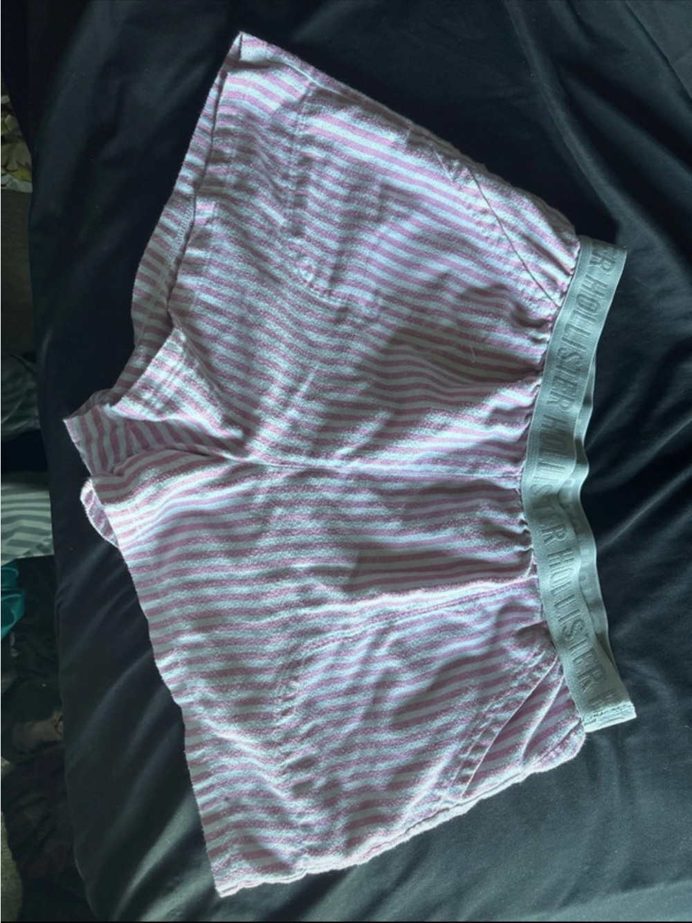 Hollister Pink & White Striped Lounge Shorts with Branded Silver Waistband